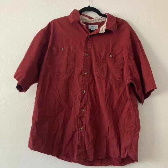 Carhartt Red Short Sleeve Button Up Shirt Work Chore Ranch Rodeo Outdoor XXL - Picture 1 of 9